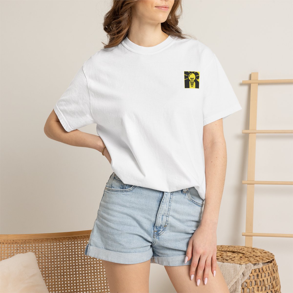 Classic design worn on model, white tee